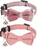 Cat Girl Collar Breakaway Bowtie - Safety Adjustable Cat Collars for Girl Cats with Bell - 7-11 Inches Length Christmas Cats Bow Tie Collar Pink