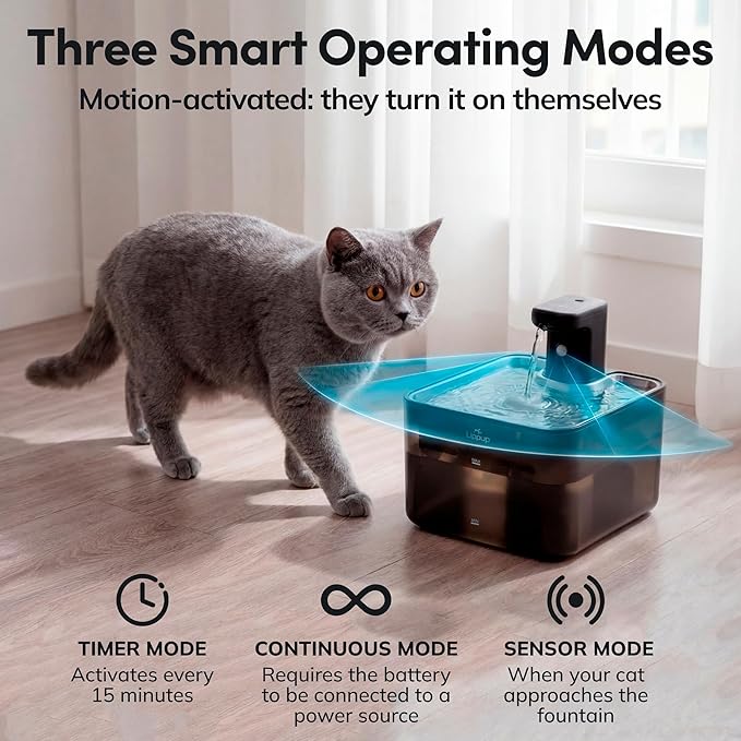 Cat Water Fountain Cordless, 88oz/2.6L Wireless Pet Water Fountains for Cats Indoor, Battery Operated Cat Drinking Fountain with Motion Sensor, Ultra Quiet Pump, BPA-Free, White