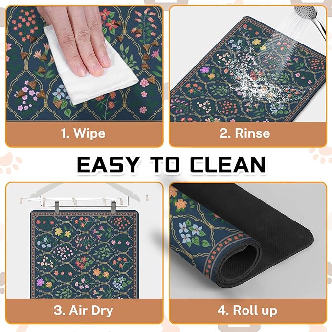 Absorbent Pet Dog Bowl Mat for Food and Water, Pet Cat Food Feeding Mat with Non Slip Rubber Backing, Dog Food Mats for Floors Waterproof, 17"x30"