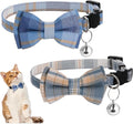 2Pcs Cat Collar Breakaway, Cute Plaid Cats Collar with Bells Soft Adjustable Kitten Accessories, Cat Bowtie Collar with Cat Buckle for Kitten Puppy and Small Pets