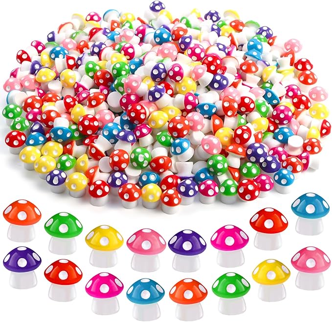 DIYDEC 100pcs Mini Resin Mushroom 8 Colors Small Mushrooms Figures Tiny Resin Mushrooms Plastic Little Miniature Mushrooms Bulk for Dollhouse Decor Micro Fairy Garden Landscape Aquarium Tiny Toys