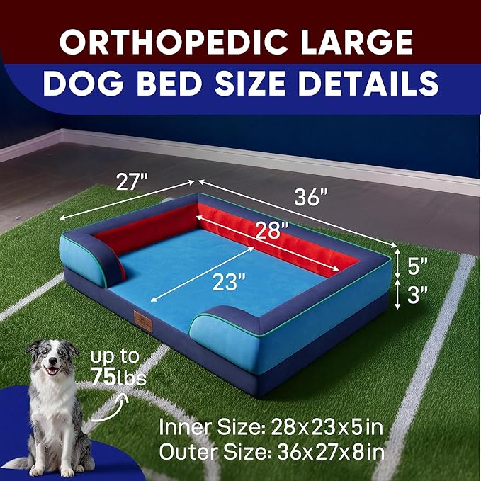 Comfort Expression Orthopedic Dog Bed for Large Dogs 36x27 Inch, Waterproof Egg Crate Foam Large Pet Bed with Removable Bolsters, Dog Couch with Washable Cover & Non-Slip Bottom, Philadelphia