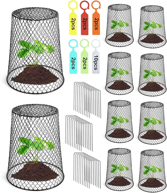 10 Pcs 6.8"×7.4" (Multiple Sizes/Quantities Available) Seedling Plant Protectors from Animals, Chicken Wire Plant Cage Garden Cloche to Protect Plants Vegetables from Rabbits Squirrels Chicken