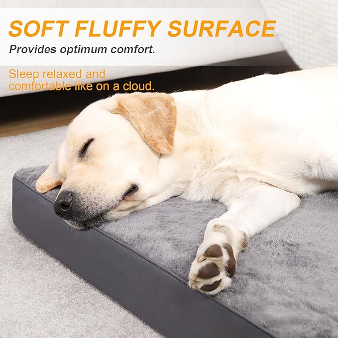 KSIIA Orthopedic Dog Crate Bed for Large Dogs, Waterproof, Washable & Removable Cover, Egg Crate Foam, 41 x 27 Inch, Dark Gray
