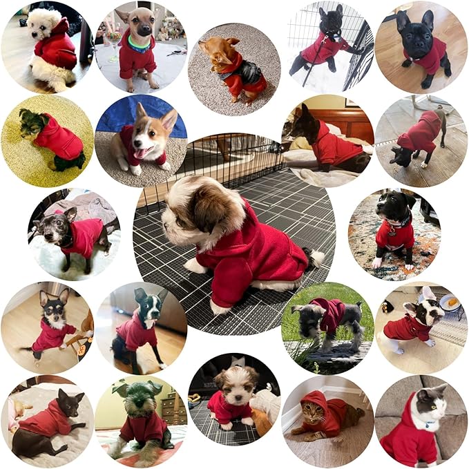 Jecikelon Winter Dog Hoodie Sweatshirts with Pockets Warm Dog Clothes for Small Dogs Chihuahua Coat Clothing Puppy Cat Custume (Wine red, X-Small)