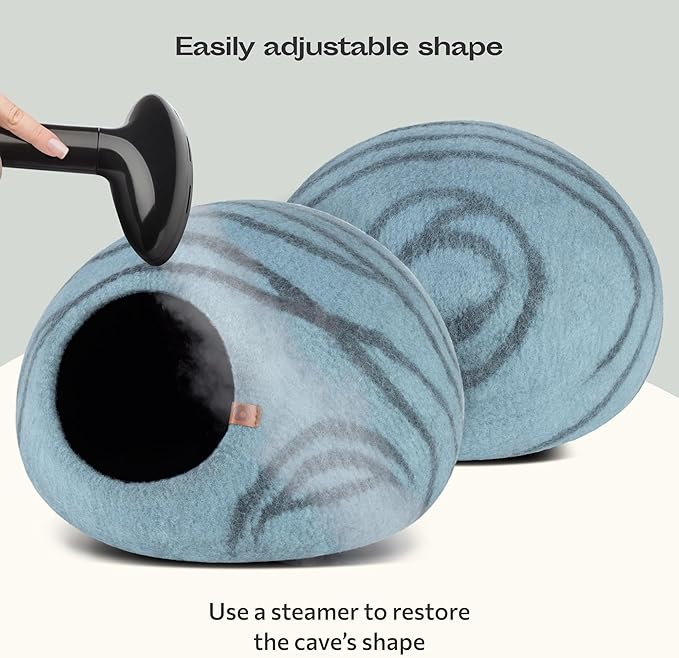 MEOWFIA Cat Cave – Premium Felt Cat Bed for Indoor Cats, Handmade Merino Wool (Aquamarine, Medium)