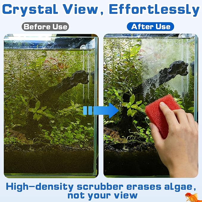 12-Pack Aquarium Glass Cleaner Sponges 3.25" x 3.25" x 1", Non-Scratch Scrubber Pads, Thick & Durable, Safe for Glass Fish Tanks for Crystal Clear View (Red)