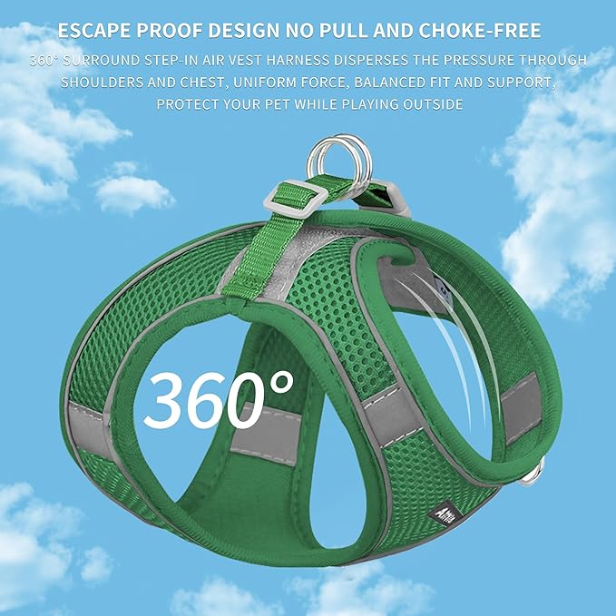 AIITLE Easy Walk Dog Harness and Leash Set - Pet Supply No Pull, Step in Adjustable Pet Harnesses with Padded Vest for Summer, No Choke Over, Easy to Put on Medium Dogs Green L