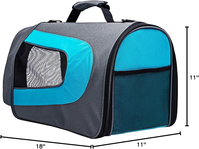 Pawer 18” x 11”x 11” Soft-Sided Foldable Airline Approved Pet Carrier for Cat, Puppy and Small Dog, Washable 600D Oxford Fabric, with Handle and Strap for Carry, Multiple Colors Available