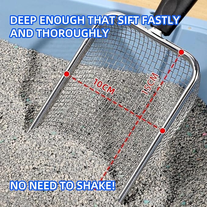 Cat Litter Scoop, Stainless Steel Mesh Scoop Away Cat Litter, Kitty Litter Scoop 2.8mm Hole, Non-Stick Cat Litter Scoop for Crystal Litter|Pine Pellets|Small Pieces, Litter Cleaner Beach Mesh Shovel