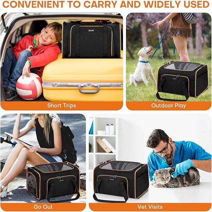 Premium Pet Carrier – Dog & Cat Travel Bag, Airline Approved, Soft-Sided Design for Small to Large Pets, TSA Compliant, Expandable & Collapsible (Black)