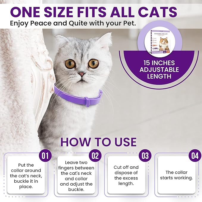 Pheromone Calming Collar for Cats: Breakaway Cat Calming Collar for Anxiety, Separation Stress, Multicat Aggression, Spraying, Meowing - for Indoor Use, Moving & Travel (M Purple)