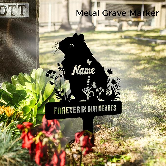 Custom Hamster Grave Marker Metal Memorial Stake for Cemetery or Garden Decoration, Personalized Loss of Hamster Remembrance Gift - Sympathy Sign Floral Plaque Tombstone