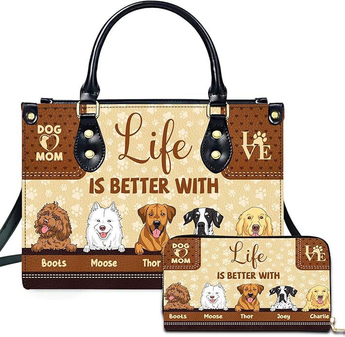 Personalized Pet Mom Leather Handbag – Custom Name Dog Cat Photo Purse, Pet Lover Gifts for Women, Christmas