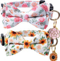 2 Pack Cotton Cat Collar with Bow Tie and Bell for Girl Boy Cats,Cute Pink Flamingo and Blue Whale Pattern Spring Summer Breakaway Cat Collar for Male Female Cats (Flower&Sunflower)