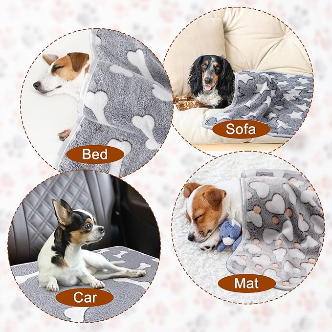 1 Pack 3 Blankets Super Soft Fluffy Premium Fleece Pet Blanket Flannel Paw Printed Throw for Dog Puppy Cat (Medium 30x20'', Star, Bone, Love)