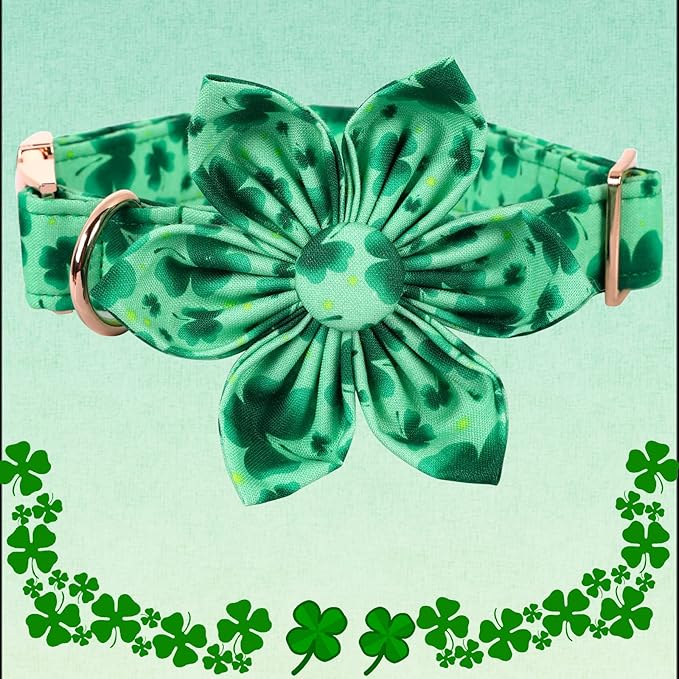 Lionheart Glory St. Patrick's Day Dog Collar, Dog Collar with Flower, Cute Floral Pattern Pet Collars Adjustable Pet Collars for Large Dogs