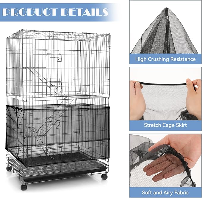 Bird Cage Cover 2 Pcs Universal Bird Cage Seed Catcher Parrot Nylon Mesh Net Cover Stretchy Mesh Skirt Covers for Round Square Cages