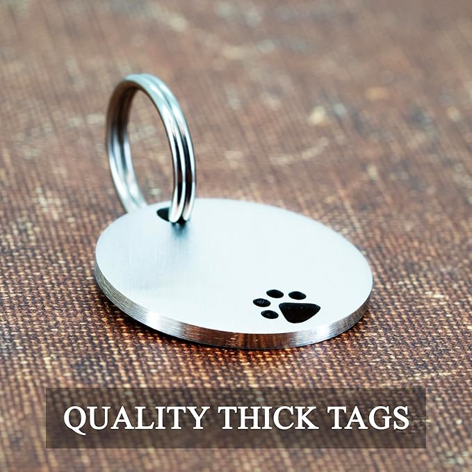 Ultra Joys Dog Tags Personalized for Pets - Hollow Paw Custom Pet ID Tag - Engraved Dog Tag for Small, Large Dogs - Small Round in Silver