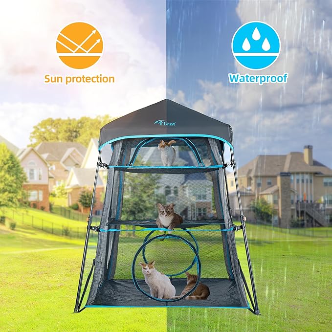 Cat Enclosure Kitten and Cat Tower Tent for Indoor and Outdoor,3 Tier Cat Cage Inside, X-Large Outdoor Catio,Portable and Foldable,Two Doors Design can Assemble More Shapes (Patented)