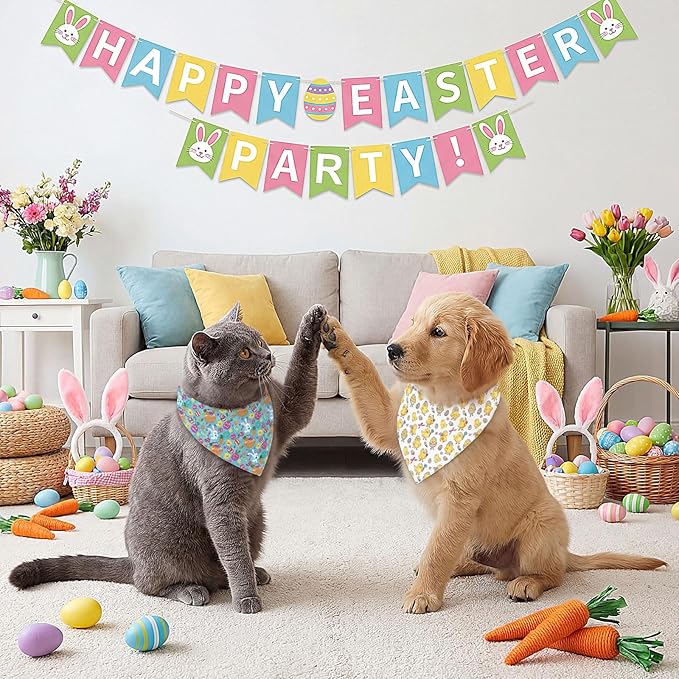 Abbylike 50 Pcs Easter Dog Bandanas Bulk Bunny Egg Carrot Bandanas for Dogs Triangle Kerchief Bibs Scarf Set for Pet Easter Costume Photo Props Accessories Pet Shops, 25 Styles (19.7 x 13.8 x 13.8)