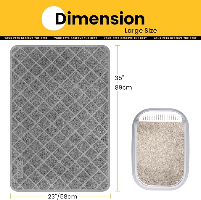Cat Litter Mat Litter Trapping Mat, 35" x 23" Premium Durable PVC Grid Mesh with Scatter Control, Non-Slip, Less Waste Cat Litter Box Mat, Grey 2 Pack