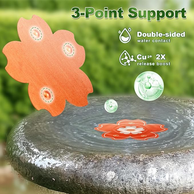 Bird Bath Purification Disk, 99.99% Pure Copper Disc for Bird Bath with Triple-Point Support Design 0.6mm Reinforced Metal Cleaner Safe for Outside Bowls Physical Water Cleaning All-Season Use