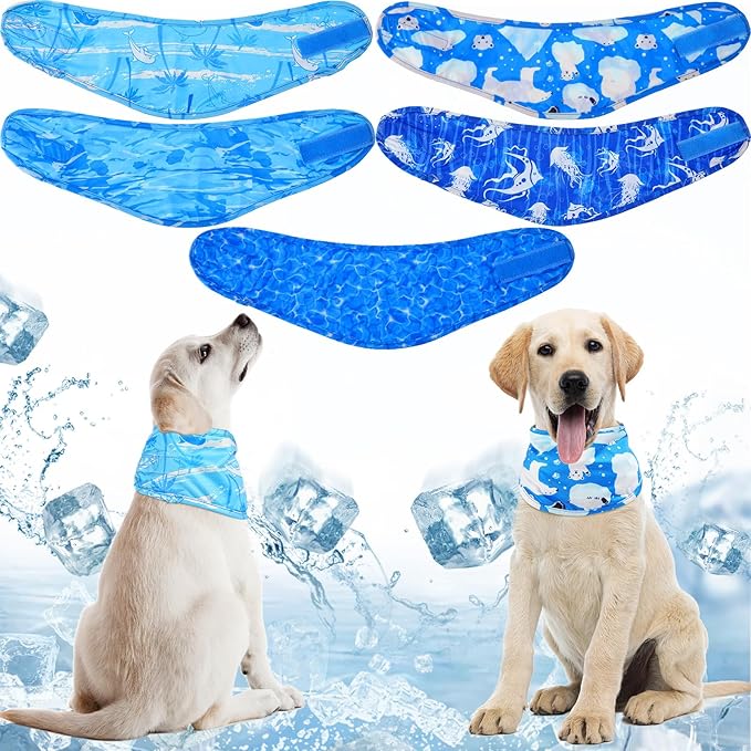 Talltalk 5 Pieces Dog Cooling Bandanas Neck Wraps Ice Scarf Pet Dog Cooling Collar Hunting Training Hiking Camping Accessories for Summer(S)