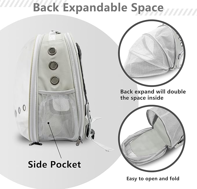Cat Backpack Carrier Back Expandable Bubble Pet Carrier Backpack for Large Cat, Kitten and Dog, Designed for Hiking, Travelling and Outdoor Use (Back Expandable-Grey)