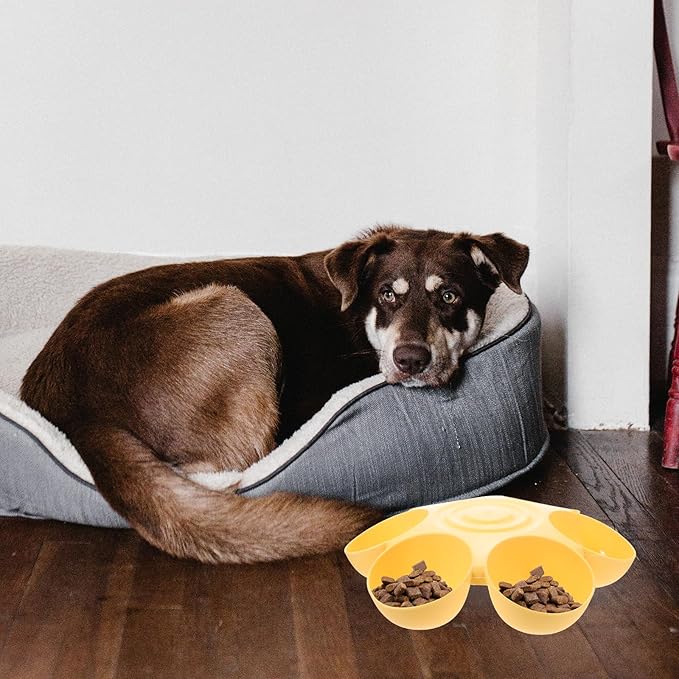 Multipurpose Pet Feeding Bowl 14X14X3.5 Inch Flower Shape Plastic Cat Dog Food Water Dish Multiple Cat Feeder for Easy Cleaning and Feeding