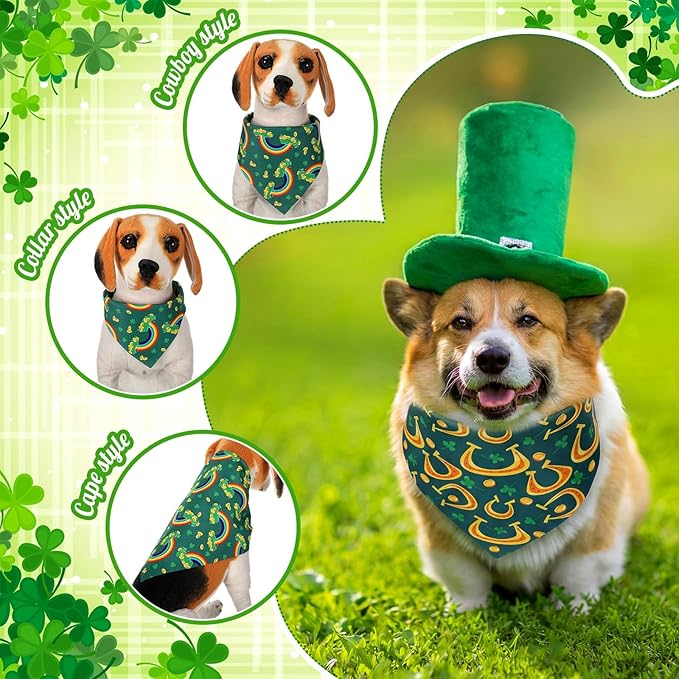 Youyole 120 Pcs Dog St. Patrick's Day Bandana Bulks Shamrocks Dog Bandanas Green Pet Scarf Soft Cat Triangle Scarfs Pet Bandana Green Hat Gnome Bibs for Small and Medium Breed