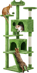 Yaheetech 62in Cat Tree Cat Tower for Indoor Kittens, Pet Furniture w/Double Condo, Scratching Posts, Multiple Platforms and Balls for Kitty, Green