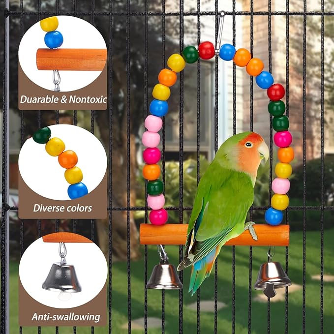 11Pcs Bird Platform Stands Swing Hanging Chewing Toy Parrot Climbing Ladder Colorful Bird Cage Toys for Parakeet, Conure, Cockatiel, Love Birds, Finches