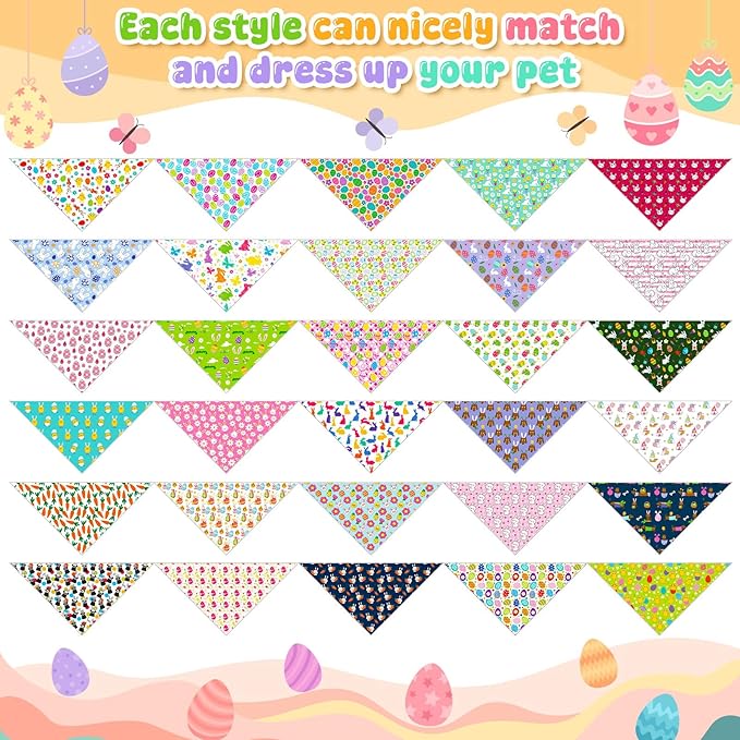 Youyole 120 Pcs Easter Dog Bandana Bulks Bunny Dog Bandanas Rabbit Egg Pet Scarf Soft Cat Triangle Scarfs Easter Day Pet Bandana Bibs for Small and Medium Breed