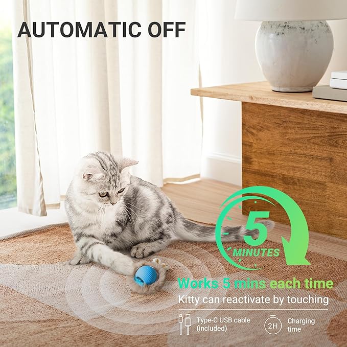 Interactive Cat Toys for Indoor Cats Automatic Motion Activated Moving Ball Hide and Seek Game for Indoor, Cat Balls with 28 Inch Play Mat