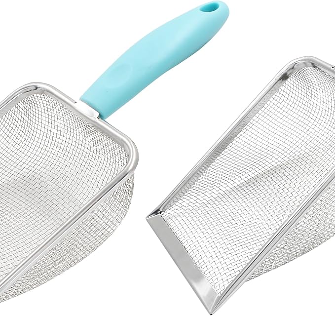 Hordion Cat Litter Scoop Stainless Steel Mesh Scooper, 2mm Mesh Non-Stick Coated Metal Litter Shovel Fine Sand Litter Scooper for Litter Box Kitten Pooper Lifter, Cyan