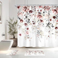 4 PCS Pink Floral Flower Shower Curtain Set 72Wx72H Inch Watercolor Pastel Plant Complete Bathroom Set Non-Slip Bath Rug Toilet Lid Cover and U Shape Mat Accessories 12 Hooks Bathoom Decor