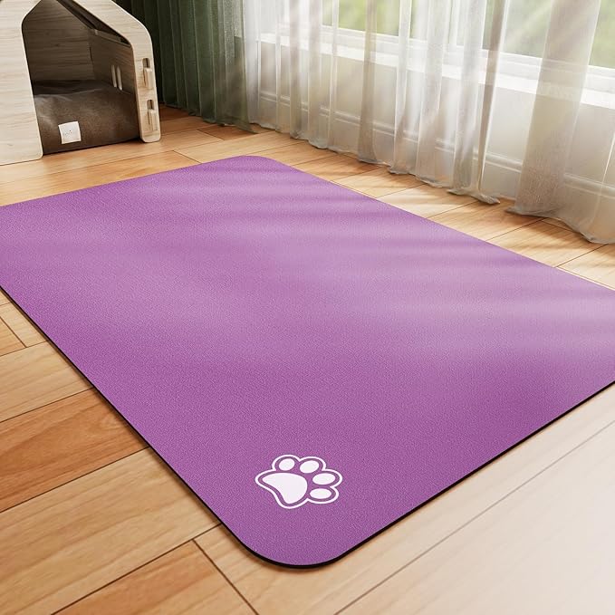 Dog Food Mat - Absorbent Cat Mat for Food and Water, No Stains Pet Feeding Bowl Mat, Easy to Clean Pet Placemats, Quick Dry Dog Water Dispenser Mat for Messy Drinkers | Paw Purple 18"x34"
