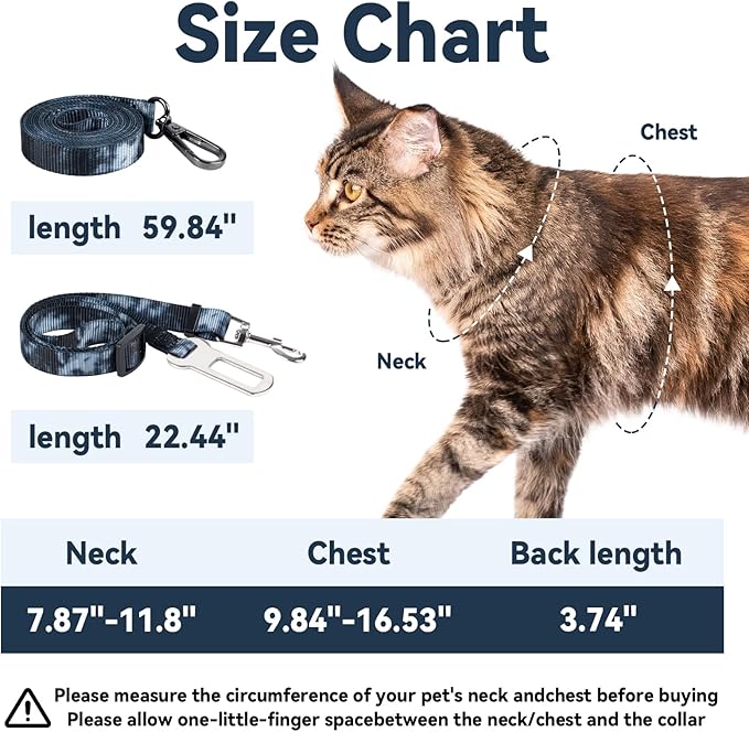 Cat Harness and Leash Set, 3-in-1 Escape Proof Adjustable, Comfortable Soft Lightweight, Safe, Easy to Wear, Walking Travel Kitten Harness for Small Medium Large Cats （Black