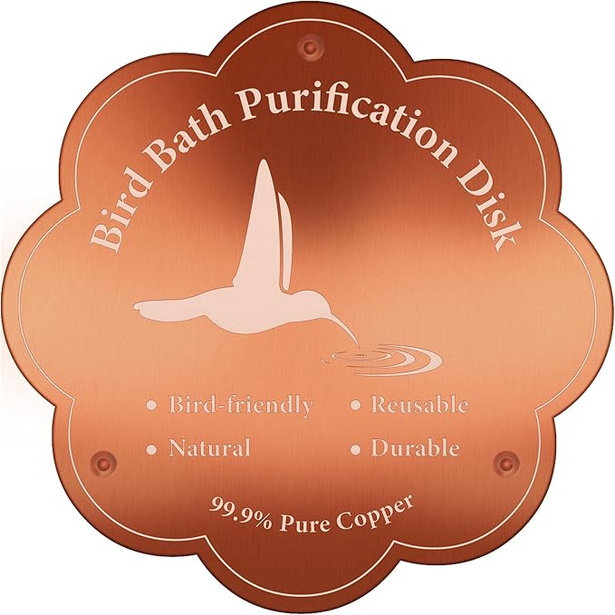 1P 4inches Bird Bath Purification Disk, 99.99% Pure Copper Bird Bath Disc Safe Birdbath Cleaner Disks for Outdoor All-Season Use 0.6mm Birdbaths Copper Disk with 3 Point Support