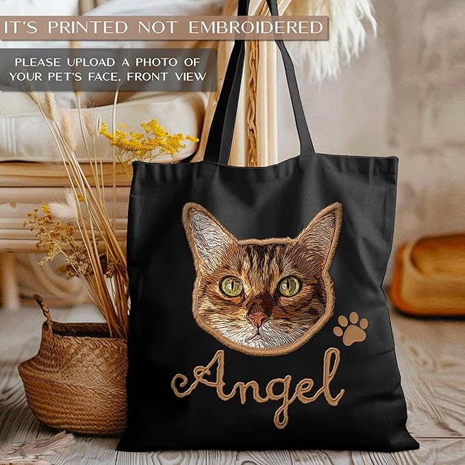 Personalized Canvas Pet Tote Bag for Dog & Cat Owners - Custom Gift with Photo & Name - Present for Dog Moms & Cat Dads