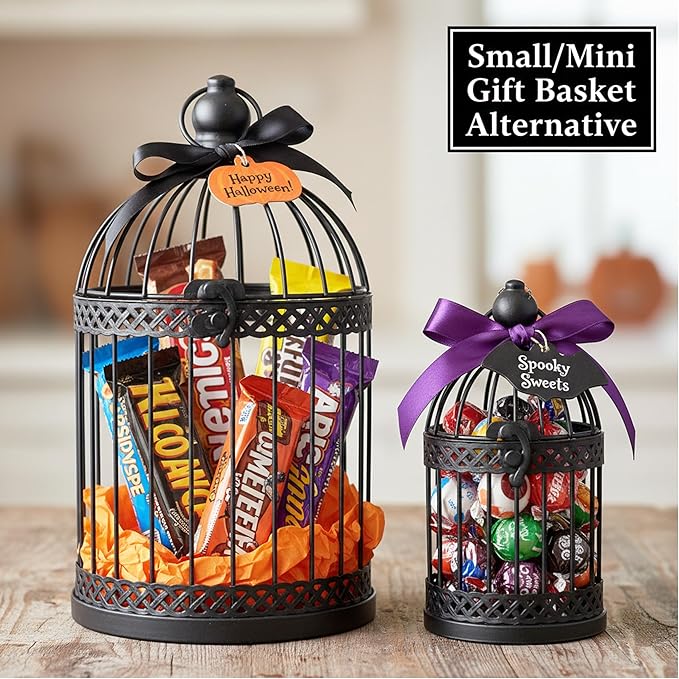 VELA LANTERNS Bird Cage Decor Candle Holder Lantern Decorative Table Centerpiece Halloween Decorations, 10" and 6" Tall, Black, Set of 2