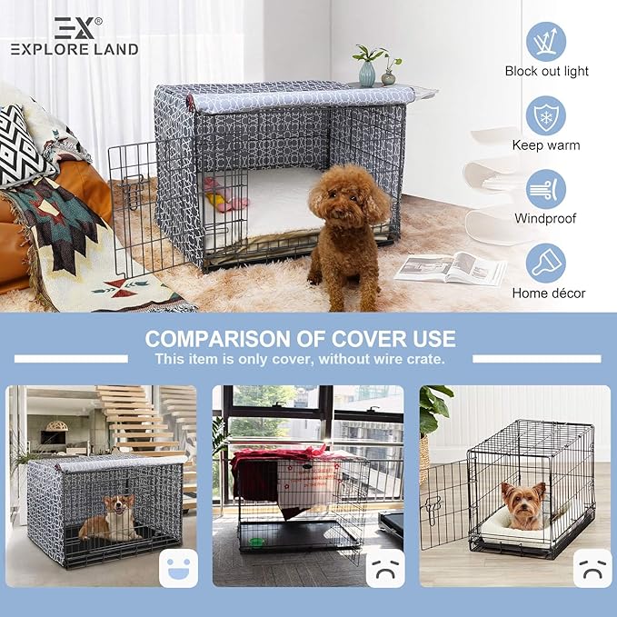 Explore Land Pattern Dog Crate Cover for 30 Inches Wire Cage, Heavy-Duty Polyester 1 2 3 Doors Standard Metal Pet Kennel Enclosure (Morocco)