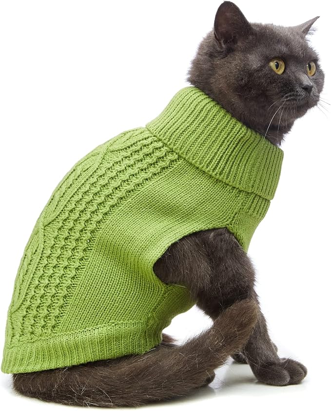Stretchy Cat Sweater - 17 Colors & 6 Sizes | Snug Winter-Ready Knit for Boy/Girl Cats & Kittens(Green, X-Small)