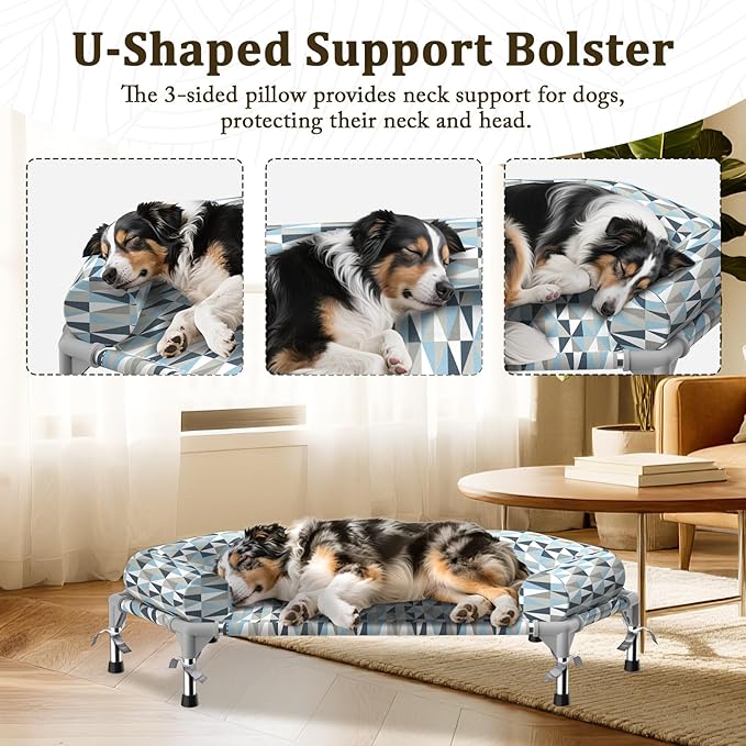 Orthopedic Dog Bed - Beds Bolster,Cooling Elevated Dog Beds with Metal Frame,Raised Dogs Bed,Easy to Assemble,Up to 80 lbs,Medium