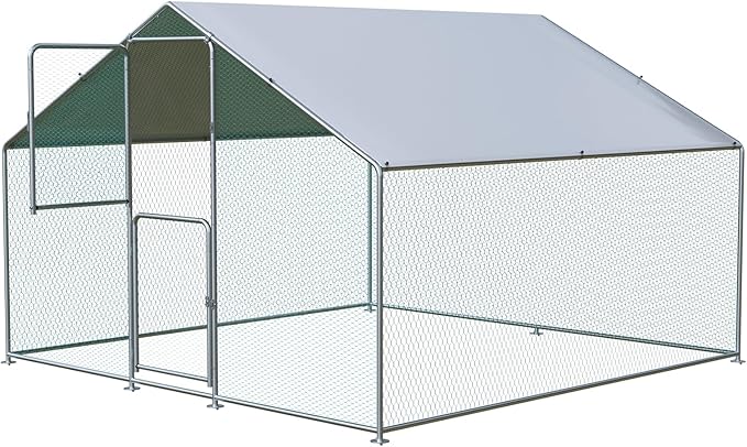 Large Chicken Coop, Chicken Coops for 10 Chickens, Chicken Runs for Yard with Water Poof & UV Resistance Cover, Spire Roof Chicken Coop Run with Double Lockable Doors for Outdoor Backyard