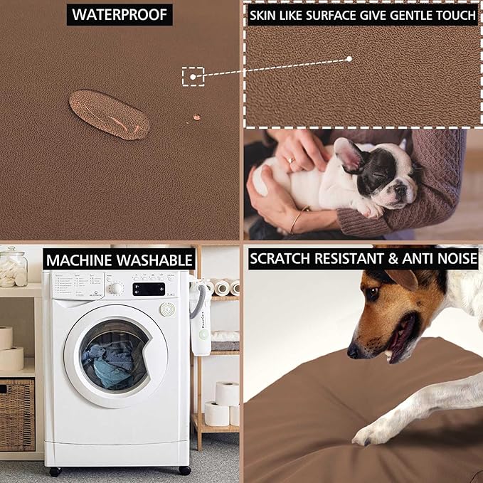 Dog Bed Cover Waterproof Replacement Machine Washable Covers for 44x32 Inch Dog Bed Heavy Duty Scratch Resistant Mattress Protector Pet Bed Cover Only Brown