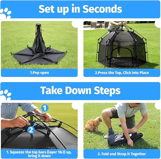 EighteenTek® Catio Outdoor Cat Enclosure 3-Tier Pop up Cat Tent Playpen | Portable Kitten Catio Tower | Pet Playpen Indoor/Outdoor Cats Enclosed | Play Tents for Patio Balcony Courtyard Camping