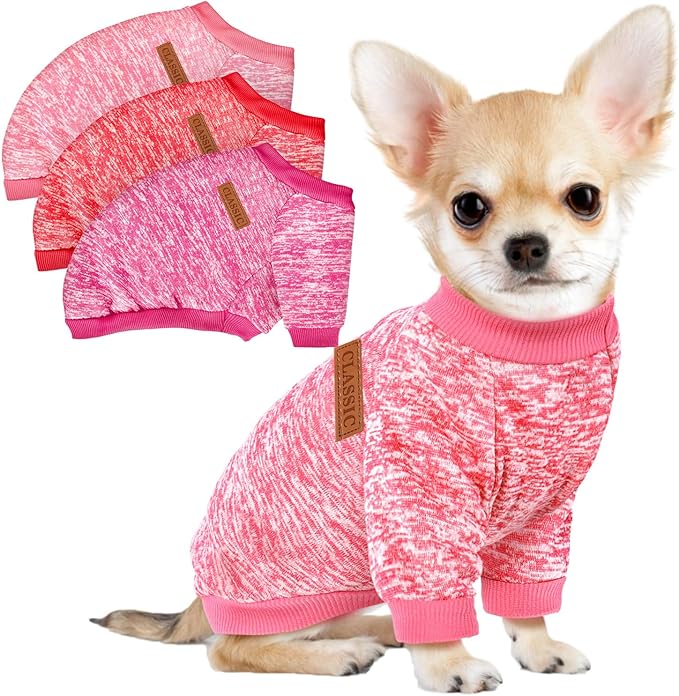 3 Pack Dog Sweaters for Small Dogs Girl Boy Winter Fleece Clothes Warm Soft Dog Sweatshirt Outfit for Dogs Cats Pet Apparel