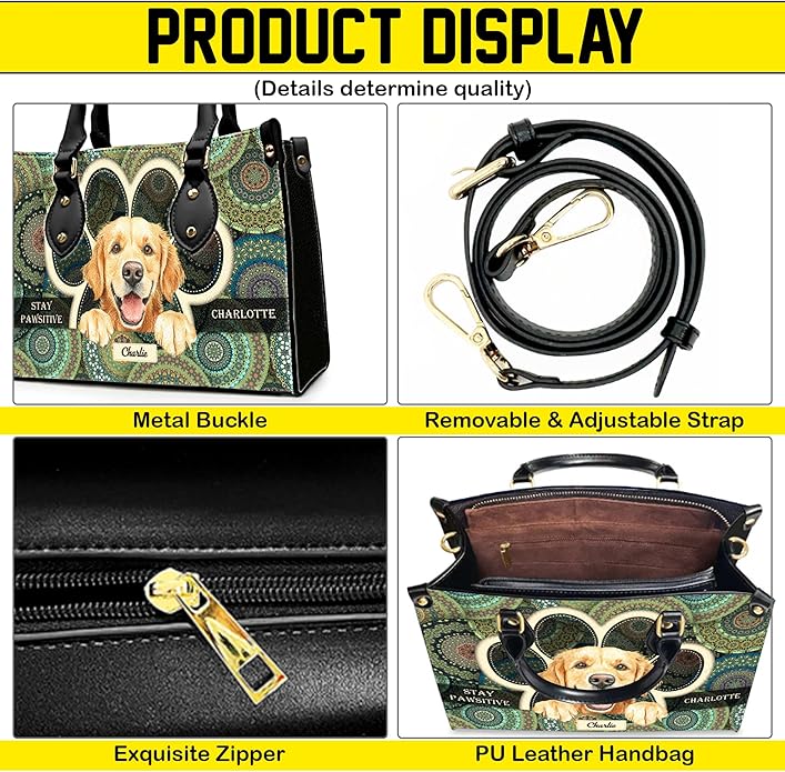 Personalized Pet Mom Leather Handbag – Custom Name Dog Cat Photo Purse, Pet Lover Gifts for Women, Christmas